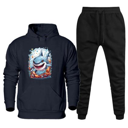 Imagem de Conjunto de Frio Canguru Blusa Quentinha Com Capuz Estampada e Calça Jogging Moletom Com Bolso