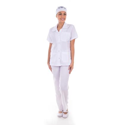 Imagem de Conjunto de Jaleco e Calça em Oxford com Bordado Ingles para Copeira, Arrumadeira, Faxineira Não Mancha com Cândida Seca Rápido Não Amassa Dia a Dia