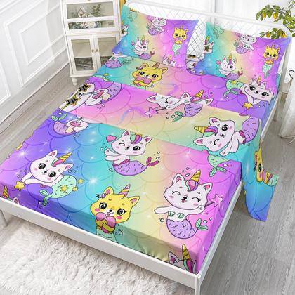 Imagem de Conjunto de lençóis Axolotl Unicorn Cat Queen com lençol com elástico e fronhas