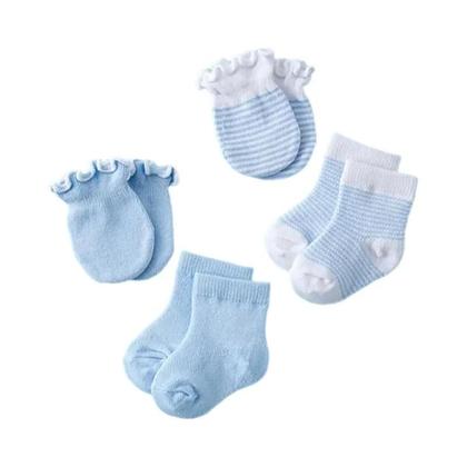 Imagem de Conjunto De Luvas De Algodão Macio Com Babados Para Bebê Menina E Menino, Meias Listradas Elásticas