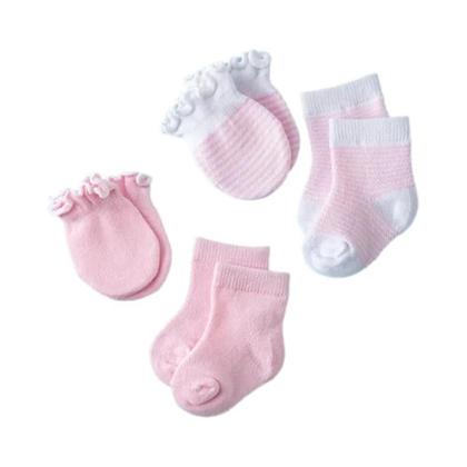 Imagem de Conjunto De Luvas De Algodão Macio Com Babados Para Bebê Menina E Menino, Meias Listradas Elásticas