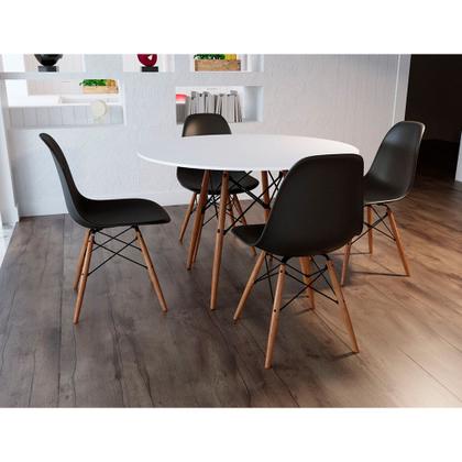 Imagem de Conjunto de Mesa 4 Cadeiras Pretas Eames Dkr 90 Cm Base Madeira Tampo Branco