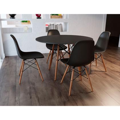 Imagem de Conjunto de Mesa de Jantar Eames Eiffel Redonda 110cm Tampo de Madeira Preto com 4 Cadeiras Pretas