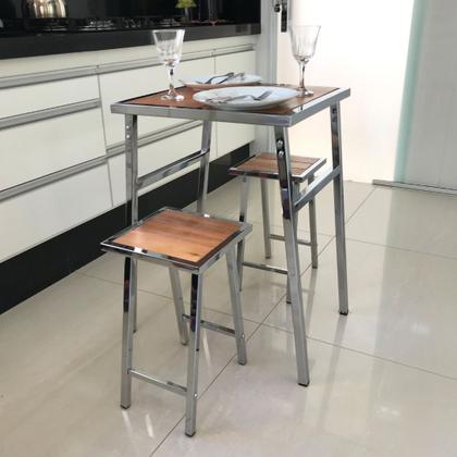 Imagem de Conjunto De Mesa E 2 Bancos Cromado P/ Cozinha Pequena