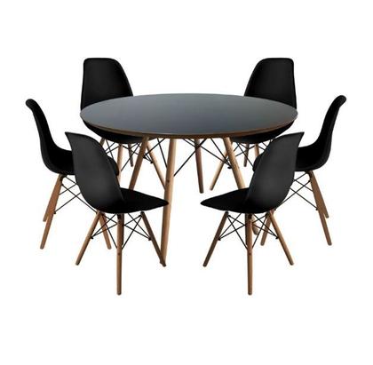 Imagem de Conjunto de Mesa Redonda Eames 120cm Preto + 6 Cadeiras Eiffel Dsw Preto