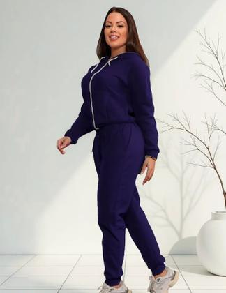 Imagem de Conjunto de moletom feminino barato Blusa de frio Grossa com zíper e touca Calça de moletom Flanelada Quente