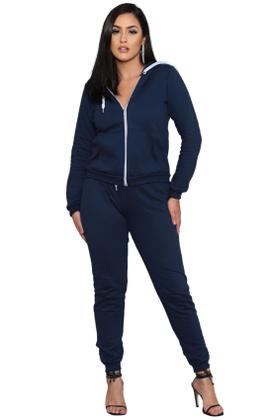 Imagem de Conjunto de moletom feminino Canguru Agasalho Blusa e calça de frio