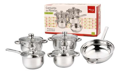 Imagem de Conjunto De Panelas 5 Pcs Inox C/Tampa De Vidro Wincy