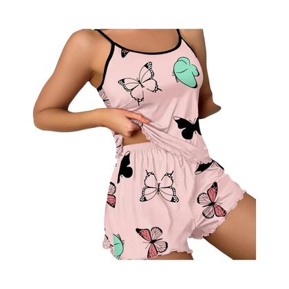 Imagem de Conjunto de Pijama Feminino com Estampa de Borboleta - Top e Calça com Cintura Elástica