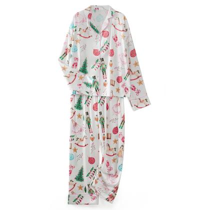 Imagem de Conjunto de pijama Gplno Christmas Y2k Nutcracker feminino branco acetinado