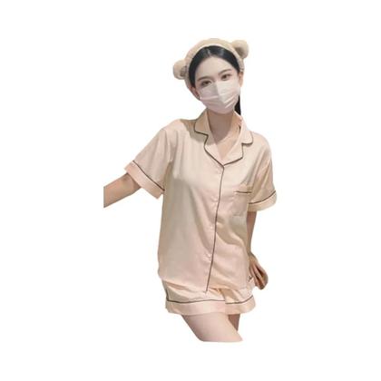 Imagem de Conjunto De Pijamas Femininos De Verão Em Cetim Sólido Confortável Em Duas Peças Em Seda Falsa