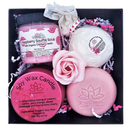 Imagem de Conjunto de presentes Relaxing Salt Bath Bombs Soap Raspberry Scrub