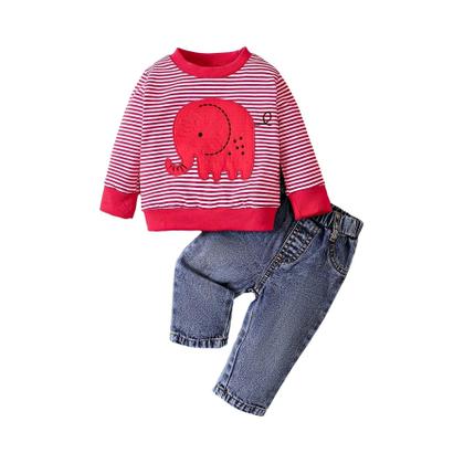 Imagem de Conjunto de Roupas de Bebê - Jeans Listrado com Elefante - Primavera/Outono (0-24 Meses)