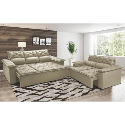Imagem de Conjunto de Sofá 3 e 2 Lugares Retrátil e Reclinável Cama inBox Compact 2,00x1,50m Velusoft Bege