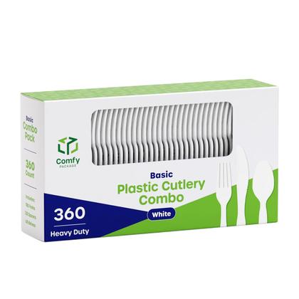 Imagem de Conjunto de talheres de plástico descartáveis, pacote confortável, 360 unidades