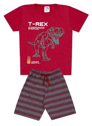 Imagem de Conjunto de Verão Infantil Masculino Blusa Vermelha Game Over e Shorts Listrado - KK Kids