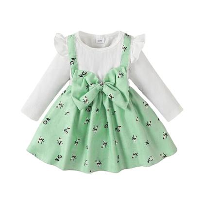 Imagem de Conjunto De Vestido De Princesa Para Menina Com Bloco De Cores E Faixa Grande 0-24 Meses Moda