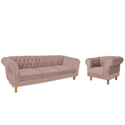 Imagem de Conjunto Duque Sofa Chesterfield 1.80 + 1 Poltrona Suede Rose Sala Recepcao Barbeariaf
