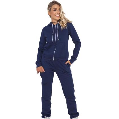 Imagem de Conjunto Feminino Casaco De Moletom Com Zíper e Capuz +Calça Com Bolso