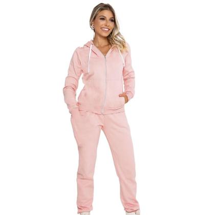 Imagem de Conjunto Feminino Casaco De Moletom Com Zíper e Capuz +Calça Com Bolso