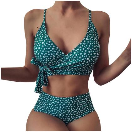 Imagem de Conjunto feminino com estampa de duas peças sexy biquíni push-up pad traje de banho maiô