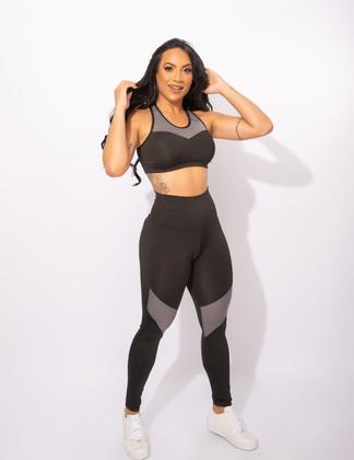 Imagem de Conjunto Fitness Calça Legging Cintura Alta E Top Academia Feminino Com Tela F7 NEW STYLE