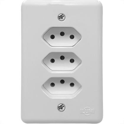 Imagem de Conjunto Ilumi Stylus Branco Com Placa 3 Tomadas 2P+T. 10A. - 201201 Monobloco