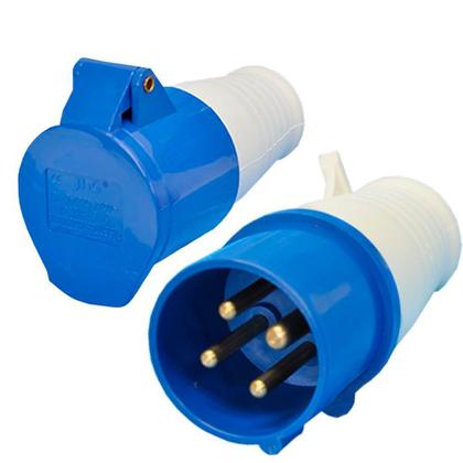 Imagem de Conjunto Industrial Acoplador + Plug Macho Jng 3p+t 16a Azul