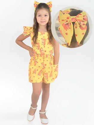 Imagem de Conjunto Infantil Capivara Charmosa - Blusa e Short + Enfeite de Cabelo - Várias Cores