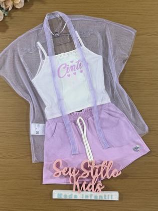 Imagem de Conjunto Infantil Cinti Verão Shorts Lilás e Top Com Sobreposição Em Tule