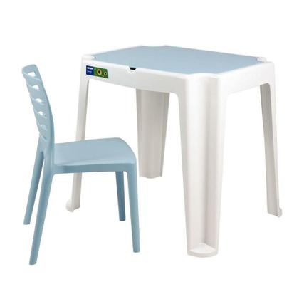 Imagem de Conjunto Infantil De Mesa E Cadeira Tramontina Beni Azul Em Polipropileno Com Quadro De Atividades