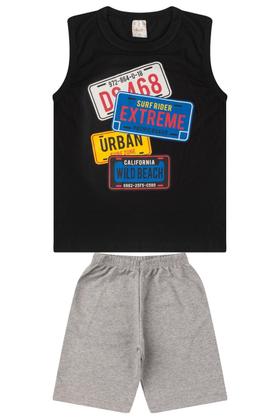 Imagem de Conjunto Infantil Juvenil Menino Verão Camiseta Regata em Meia Malha e Bermuda em Moletinho com Elástico