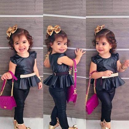 Imagem de Conjunto Infantil Menina Blogueirinha PRETO LUXO Mini Diva Tecido Cirrê Importado