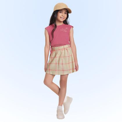 Imagem de Conjunto Infantil Verão Menina Cropped Com Amarração E Short Saia Tam 4 a 10 - Fakini