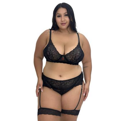 Imagem de Conjunto Lingerie Plus Size Sutiã sem Bojo e Perneira Sensual Amélia- c8 AMÉLIA