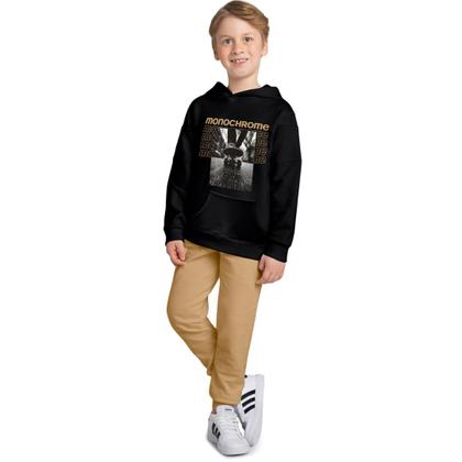 Imagem de Conjunto Menino Blusa c/ Capuz e Bolsos Canguru e Calça Moletom Preto/Marrom