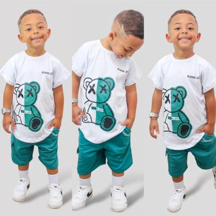 Imagem de Conjunto menino verão masculino infantil menino Kvani Joy camisa e bermuda shorts tamanhos 2 ao 12