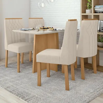 Imagem de Conjunto Mesa 120x80cm Tampo MDF/Vidro Celebrare 4 Cadeiras Exclusive