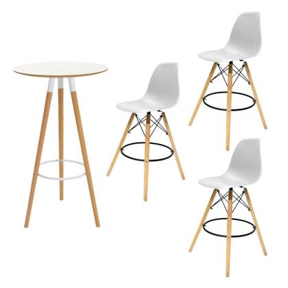 Imagem de Conjunto Mesa Alta Redonda Bistro Com 3 Banquetas Altas Charles Eames Eiffel Preta