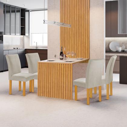 Imagem de Conjunto Mesa Bella Ripada 120cm com 4 Cadeiras Canela Tampo Bella com Vidro