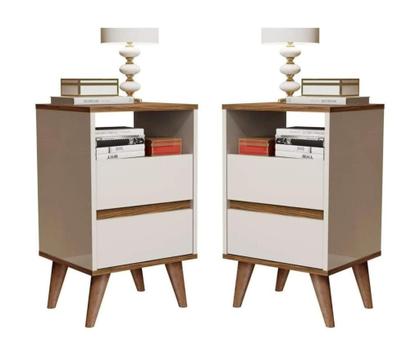 Imagem de Conjunto Mesa de cabeceira 2 gavetas retrô pés palitos -Lotus- CM