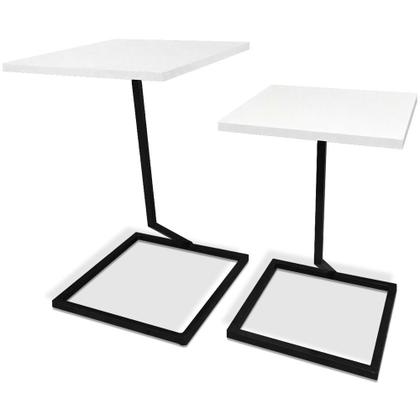 Imagem de Conjunto Mesa de Canto Lateral Square Dupla Quadrada Preto e Branco