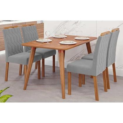 Imagem de Conjunto: Mesa de Cozinha Adele Tampo Madeirado 130x80cm e 4 Cadeiras Paola Carvalho/Cinamomo - Linho Grafite - Cimol