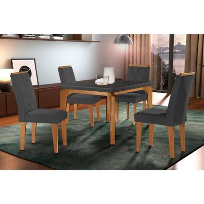 Imagem de Conjunto: Mesa de Cozinha Londrina c/ Tampo Madeirado c/ Vidro Canto Reto 120x80cm e 4 cadeiras Amsterdã Imbuia/Grafite - Linho Grafite - Rufato