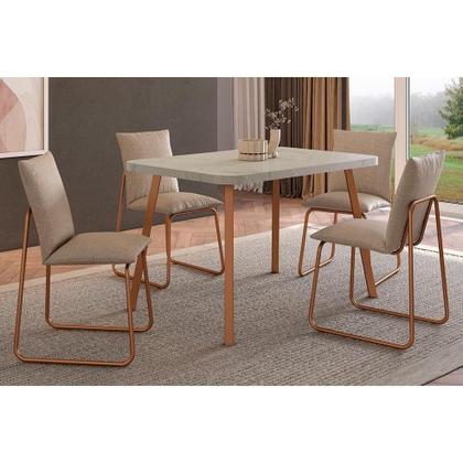 Imagem de Conjunto: Mesa de Cozinha Stellar 1598 Aço c/ Tampo Madeirado 120x80cm e 4 Cadeiras Soft Rose/Petra - Rose/Areia - Carraro
