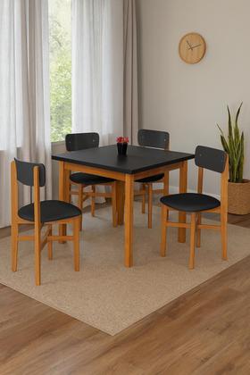 Imagem de Conjunto Mesa de Jantar Base Madeira Maciça com 4 Cadeiras Elisa Ideal para Apartamenteo 90x90 Preto
