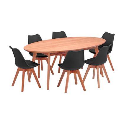 Imagem de Conjunto Mesa De Jantar Oval Vertice 105cm X 190cm Natural com 6 Cadeiras Noemi Comfort Soft - PRETA