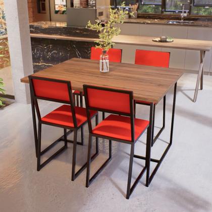 Imagem de Conjunto Mesa de Jantar Retangular Imbuia 4 Cadeiras Estofado Riviera Industrial Preto