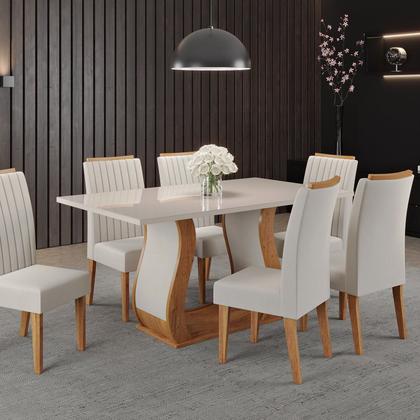 Imagem de Conjunto Mesa de Jantar Retangular Manuela 160cm X 80cm sem Vidro e 6 Cadeiras