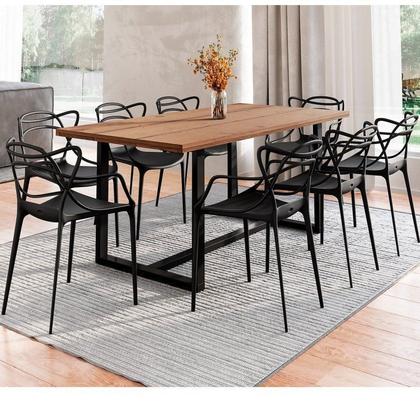 Imagem de Conjunto Mesa de Jantar Rústica de Madeira Maciça com 8 Cadeiras Allegra